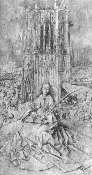 Jan van Eyck: Heilige Barbara, 1437, im Musée Royal des Beaux-Arts, Antwerpen
